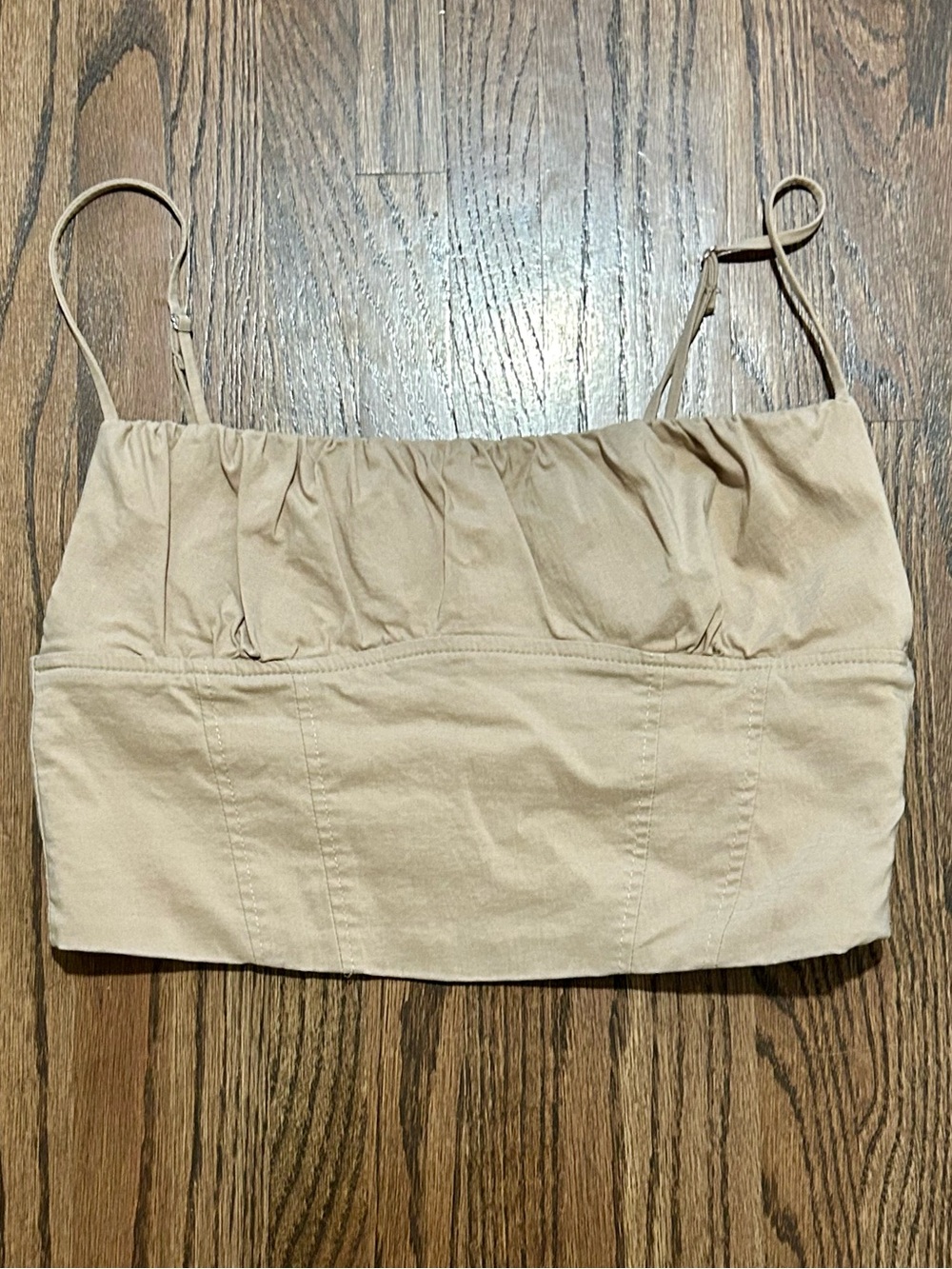Zara Beige Ruched Corset Crop Cami Top Size Medium